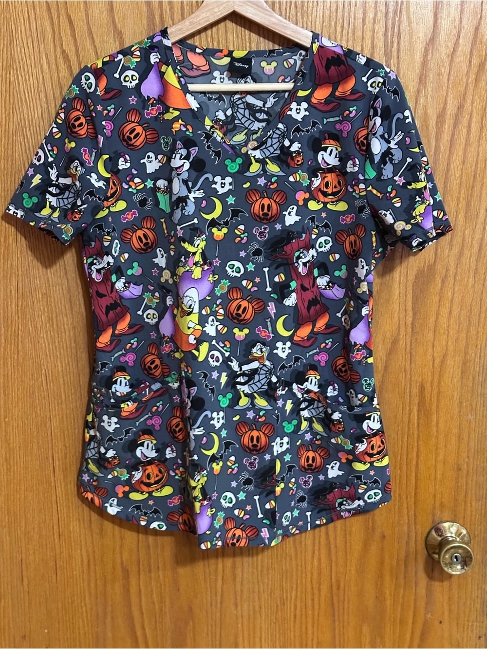 Disney Gray Scrub Top Halloween approx size small